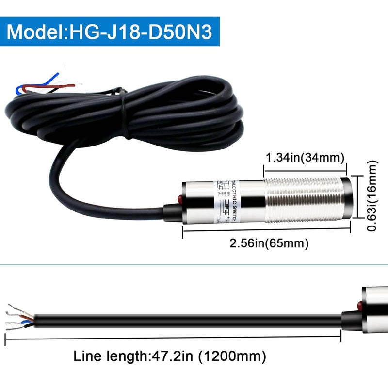 LCLCTC Sensor Laser photoelectric Switch NPN NO + NC Input(10-30VDC), 4 Wires; Detection Distance 8-50cm; HG18-D50N3, 12V; 24V Normally Open and Normally Closed Photoelectric Beam Sensor (NPN, NO+NC) - Image 2
